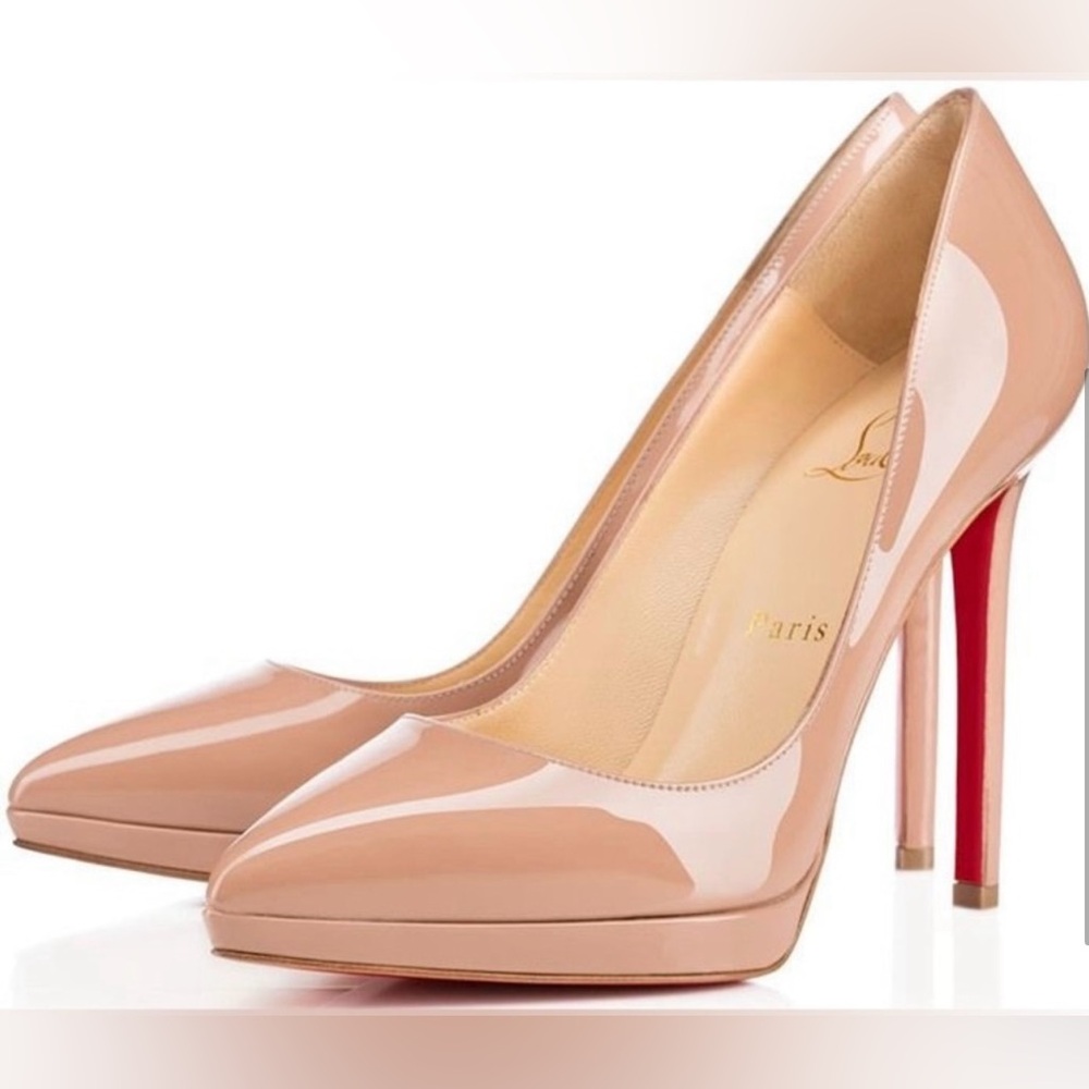 Christian Louboutin Pigalle Plato Platform Pumps Nude Patent Leather Stiletto